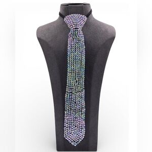 Silver AB Rhinestone Neck Tie Statement Necklace